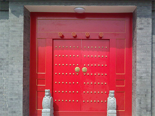 共青城中国传统四合院系列朱红色中式木制大门木作